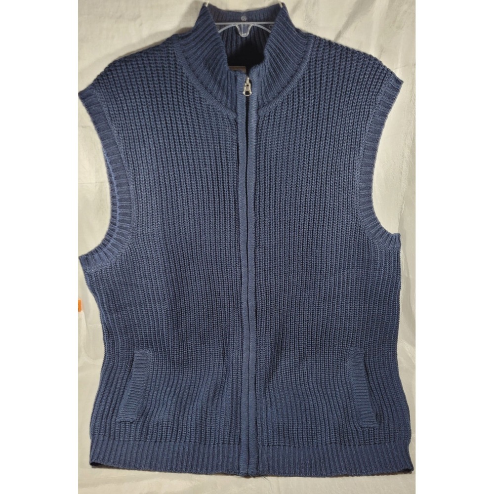 Blair Men's Shaker Stitch Full Zip Front Sweater Vest - Navy Blue - Large - NWOT